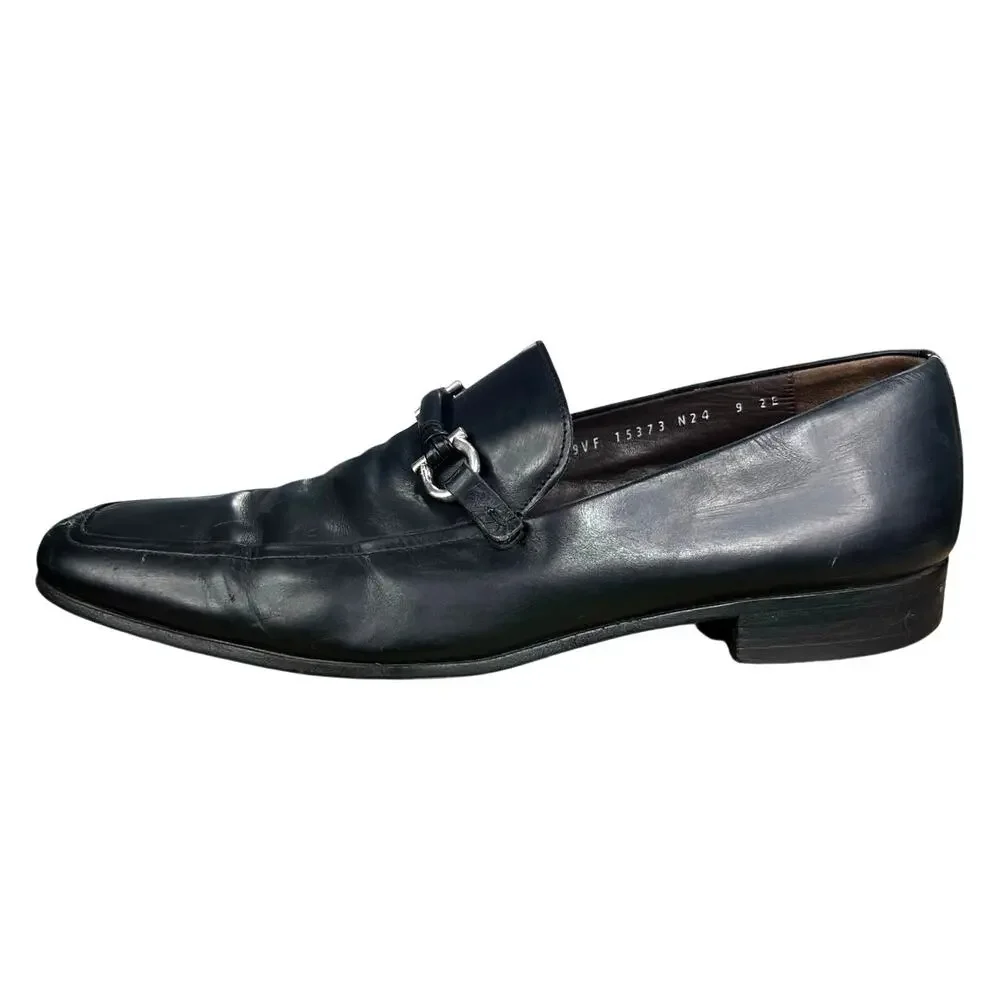 Vintage Salvatore Ferragamo Gancini Black Leather Slip On Loafers Size 9 2 EE